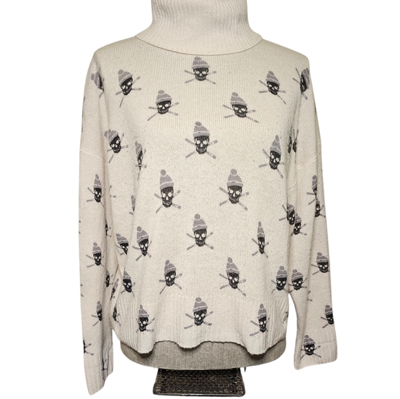 Skull Cashmere Sweaters - Skull Cashmere Cream Knit Sweater Size S Whimsigoth Witchy Après-Ski Halloween